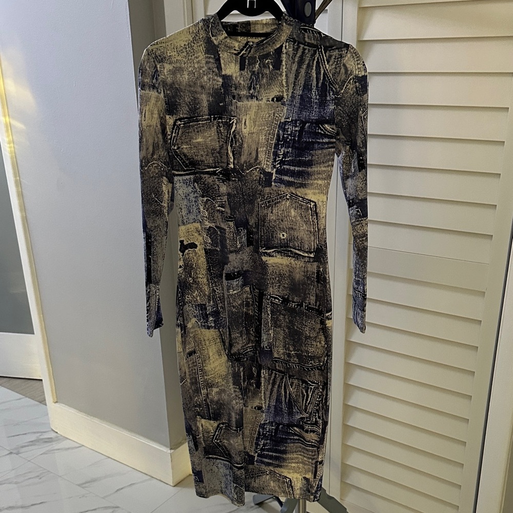 Stylish Blue and White denim-look  Women's Dress